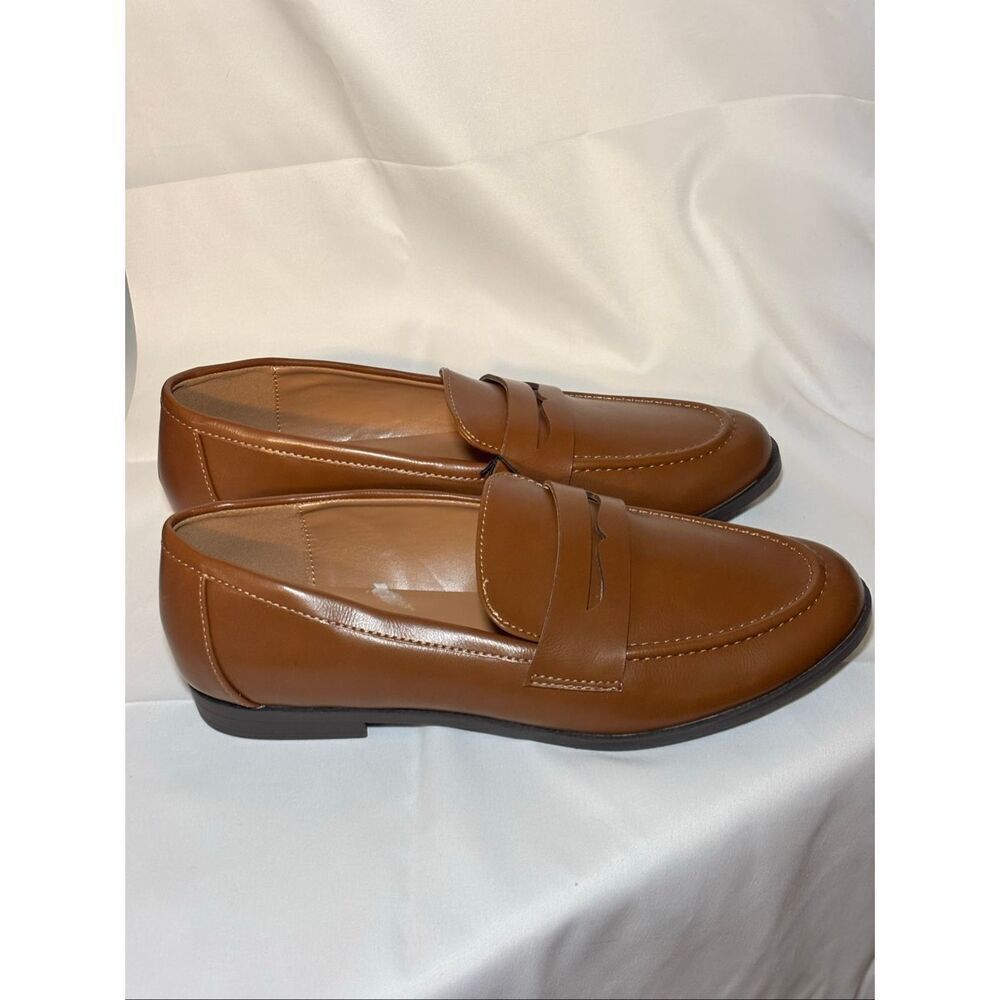 Kensie Penny Loafer Gitty Slip-on Driver Shoes Faux Smooth Leather Cognac - Picture 9 of 11